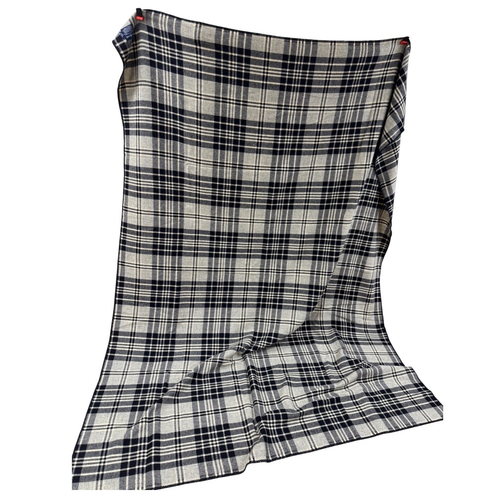 Ralph Lauren Black, Ivory & Gray 100% Wool Blanket 70" X 90" Blanket Stitch Edge